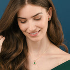 Gold Plated Sterling Silver Green Halo Pendant Necklace