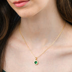 Gold Plated Sterling Silver Green Halo Pendant Necklace