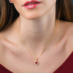 Gold Plated Sterling Silver Red Halo Pendant Necklace