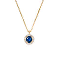 Gold Plated Sterling Silver Blue Round Halo Pendant Necklace