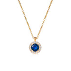 Gold Plated Sterling Silver Blue Round Halo Pendant Necklace