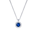 Sterling Silver Blue Round Halo Pendant Necklace