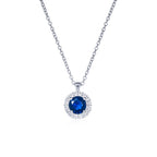 Sterling Silver Blue Round Halo Pendant Necklace