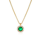 Gold Plated Sterling Silver Green Round Halo Pendant Necklace