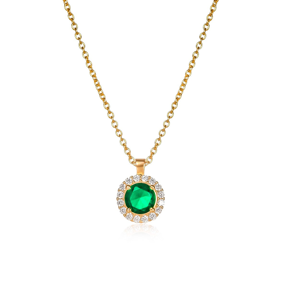 Gold Plated Sterling Silver Green Round Halo Pendant Necklace
