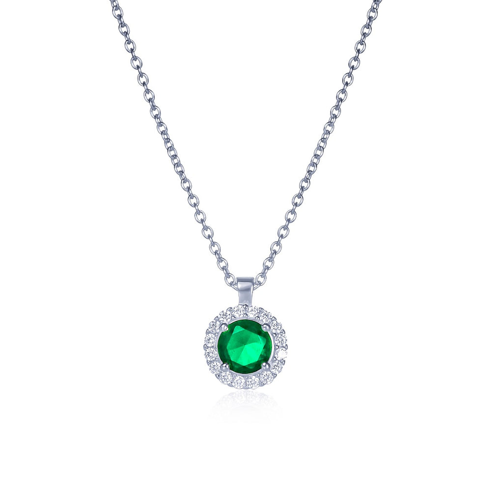 Sterling Silver Green Round Halo Pendant Necklace