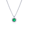 Sterling Silver Green Round Halo Pendant Necklace