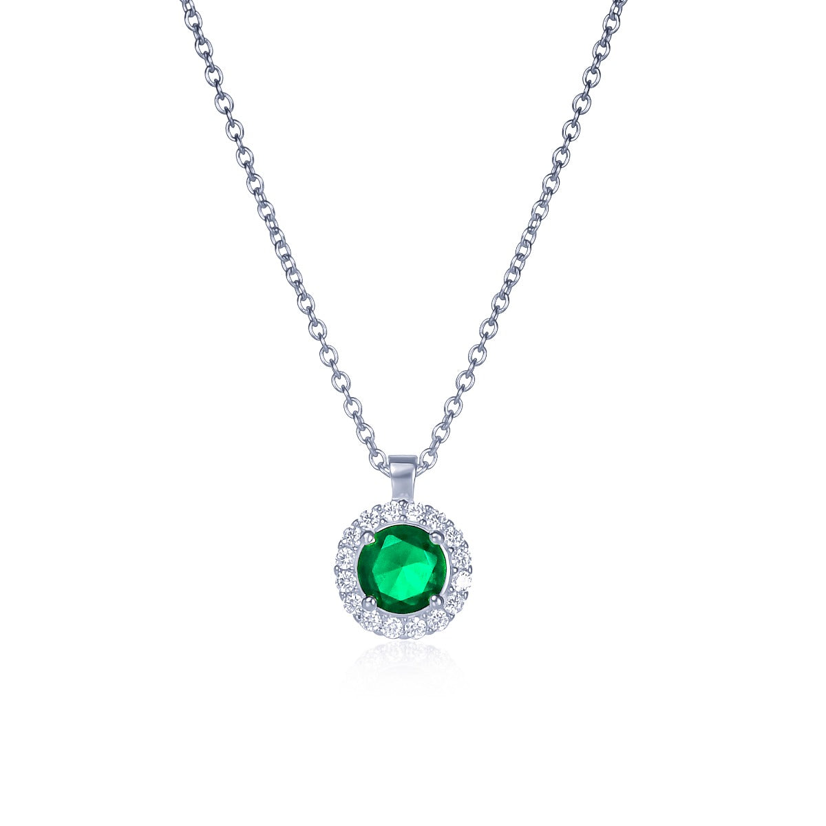Sterling Silver Green Round Halo Pendant Necklace