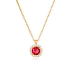 Gold Plated Sterling Silver Red Round Halo Pendant Necklace