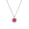 Sterling Silver Red Round Halo Pendant Necklace