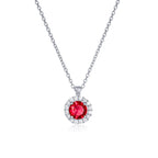 Sterling Silver Red Round Halo Pendant Necklace