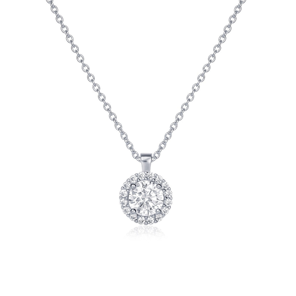 Sterling Silver Round CZ Halo Pendant Necklace