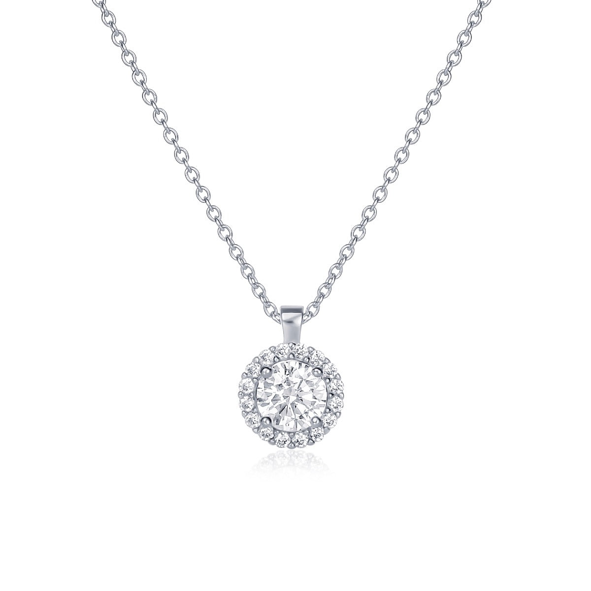 Sterling Silver Round CZ Halo Pendant Necklace