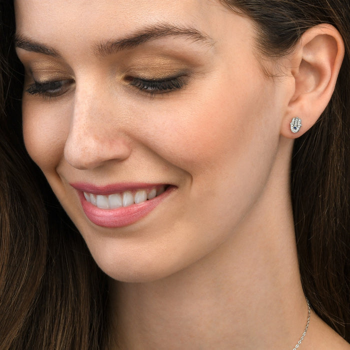 Sterling Silver Hamza Hand Earrings with Cubic Zirconia