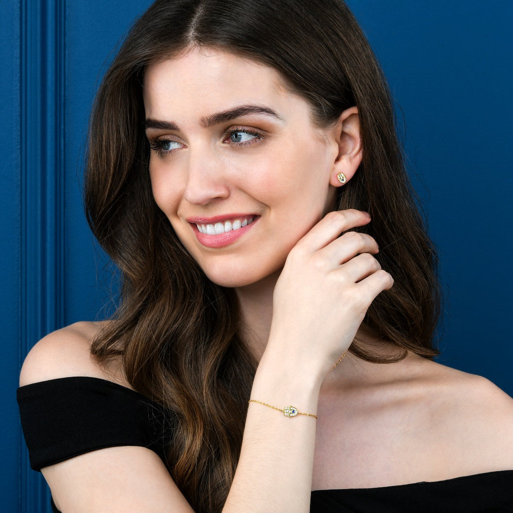 Yellow Gold Plated Sterling Silver HAMZA HAND Bracelet with Cubic Zirconia