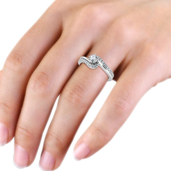 Twirl Diamond Cluster Engagement Ring 0.40ct Diamond in 18K White Gold