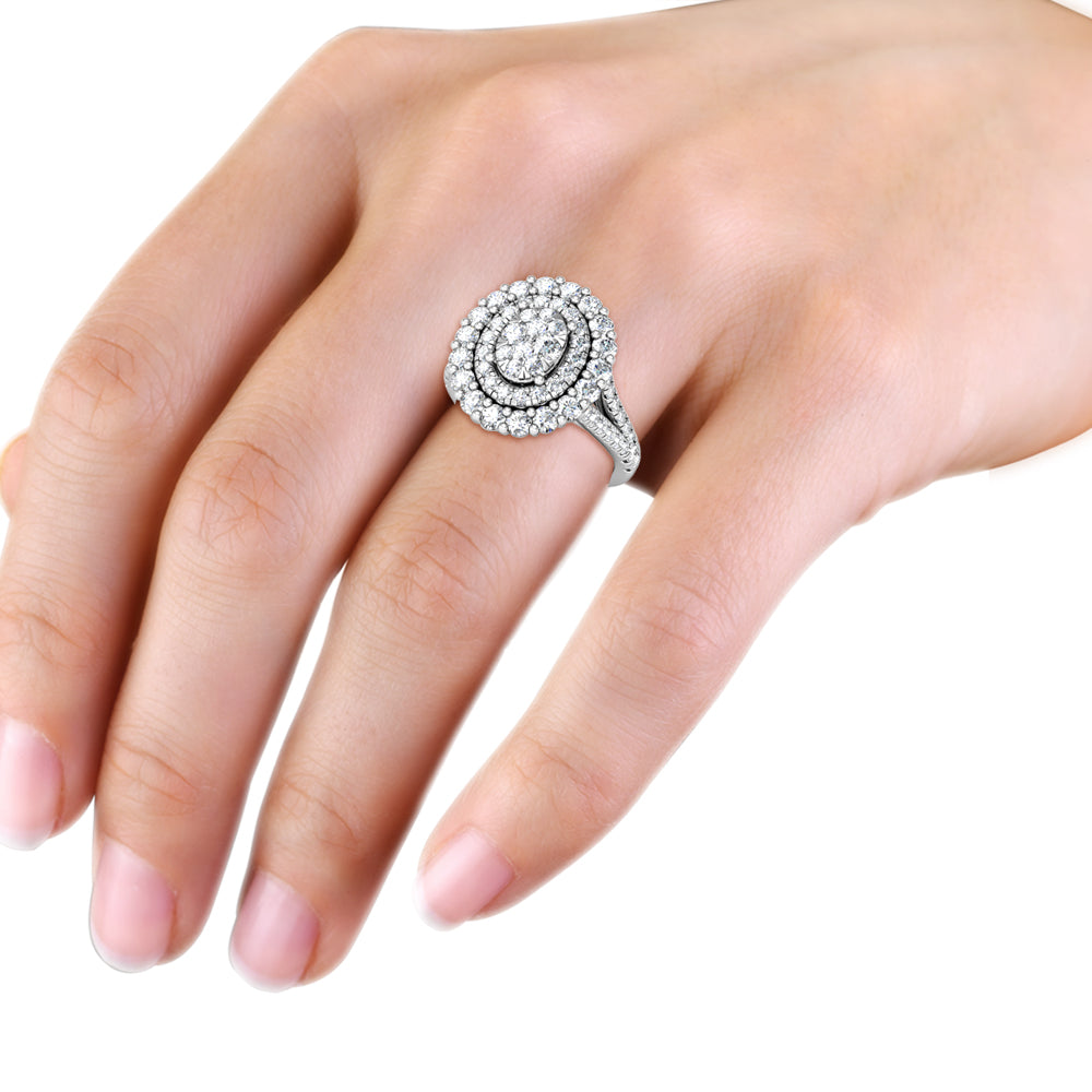 Victoria Large Oval Diamond Statement Ring 1.10ct Diamonds in 18K White Gold
