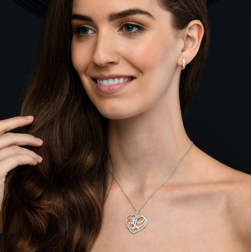 Two Tone Large Heart Pendant Necklace in Sterling Silver