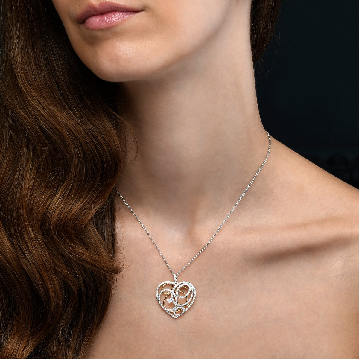 Large heart pendant necklace in 925 Sterling Silver