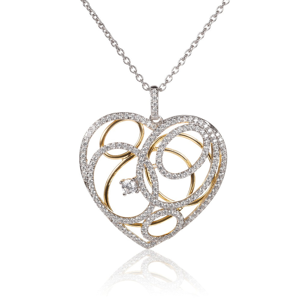 Gold and silver large heart pendant necklace
