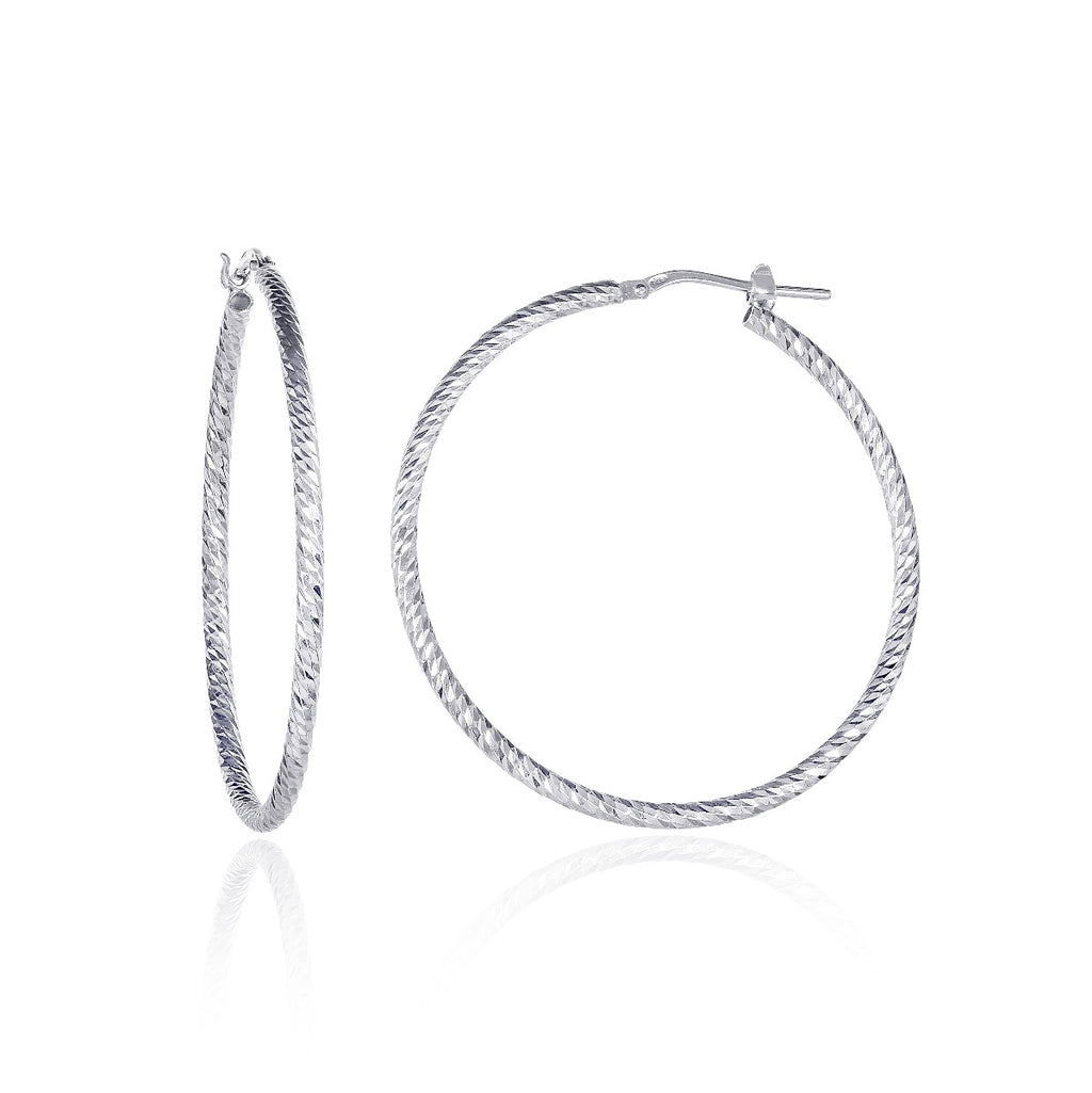 925 Sterling Silver Diamond Cut Sparkling Hoop Earrings