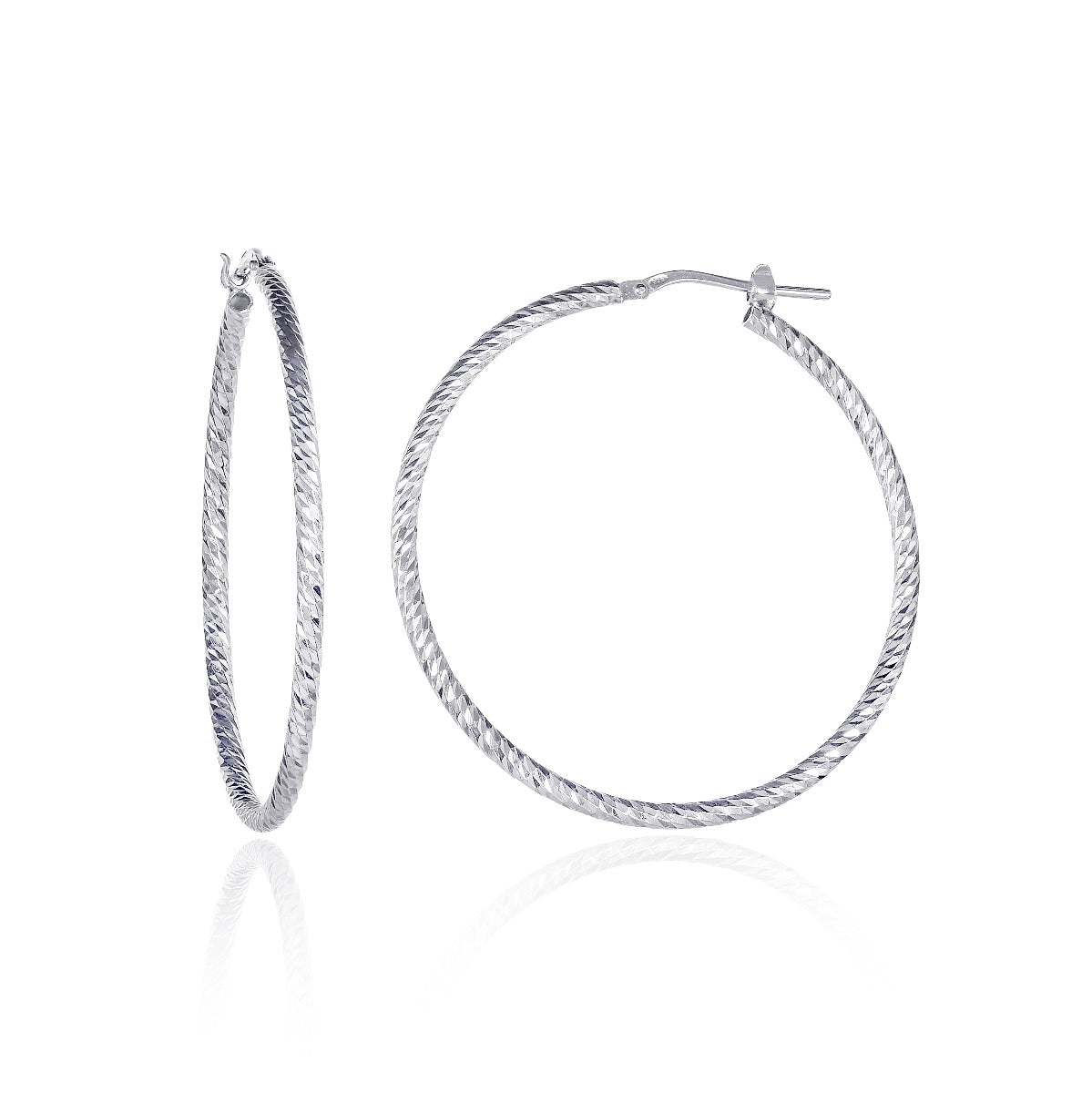 925 Sterling Silver Diamond Cut Sparkling Hoop Earrings