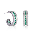 925 Sterling Silver Green Hoop Earrings with Cubic Zirconia Stones