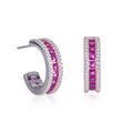 Sterling Silver Red Hoop Earrings with Cubic Zirconia Stones