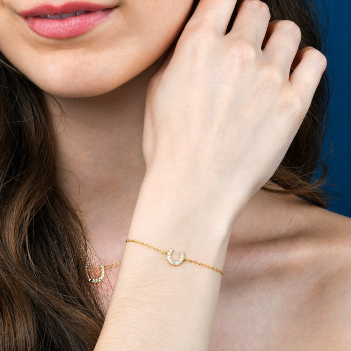 Yellow Gold Plated Sterling Silver Horseshoe Bracelet With Cubic Zirconia