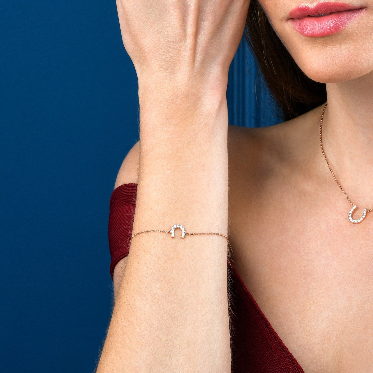 Rose Gold Plated Sterling Silver Horseshoe Bracelet with Cubic Zirconia
