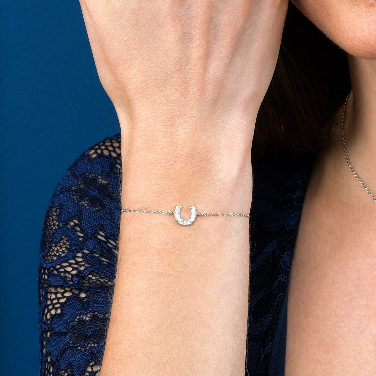 Sterling Silver Lucky Horseshoe Bracelet With Cubic Zirconia