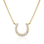 Gold Plated Sterling Silver Lucky Horseshoe Pendant Necklace With Cubic Zirconia