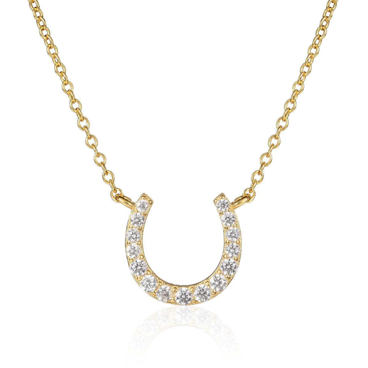 Gold Plated Sterling Silver Lucky Horseshoe Pendant Necklace With Cubic Zirconia