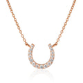 Rose Gold Plated Sterling Silver Lucky Horseshoe Pendant Necklace With Cubic Zirconia