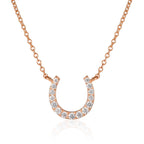 Rose Gold Plated Sterling Silver Lucky Horseshoe Pendant Necklace With Cubic Zirconia