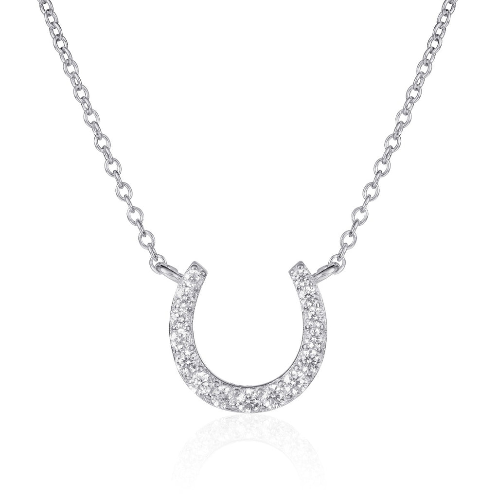 Sterling Silver Lucky Horseshoe Pendant Necklace With Cubic Zirconia