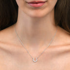 Sterling Silver Lucky Horseshoe Pendant Necklace With Cubic Zirconia