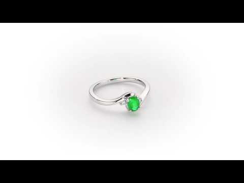 Emerald Ring 4x5mm Oval Emerald & 0.03ct Diamonds in 18K White Gold