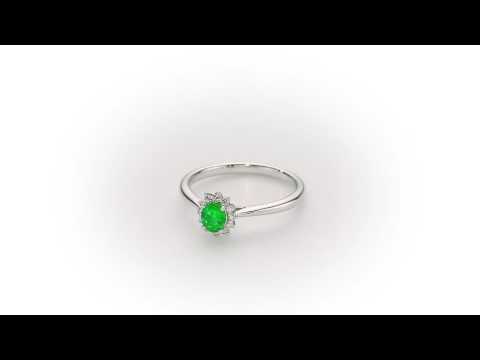 Emerald Ring 4x5mm Oval Emerald & 0.12ct Diamonds in 18K White Gold