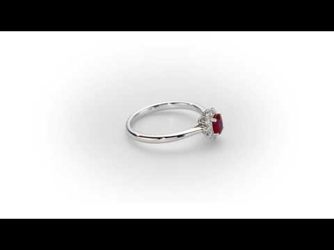 Ruby Ring 4x5mm Oval Ruby & 0.12ct Diamonds in 18K White Gold