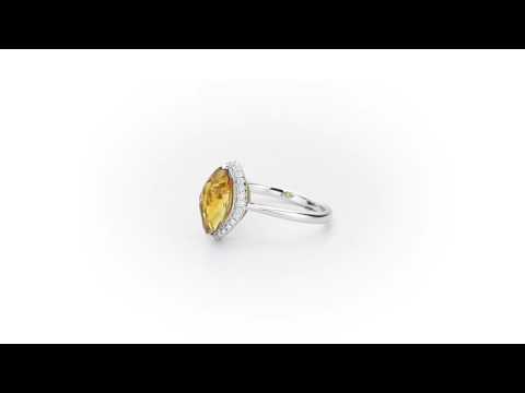 Marquise Citrine Ring 6x12mm Citrine 0.13ct Diamonds 18K White Gold