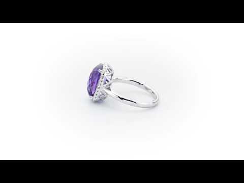 Cushion Amethyst Ring 9x12mm Amethyst & 0.21ct Diamonds 18K White Gold