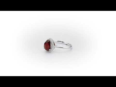 Pear Garnet Ring 7x9mm Garnet & 0.14ct Diamonds 18K White Gold
