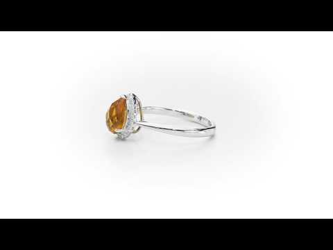 Pear Citrine Ring 7x9mm Citrine & 0.14ct Diamonds 18K White Gold