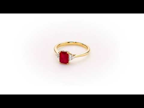 Ruby Ring 5x7mm Octagon Ruby & 0.10ct Diamonds 18K Yellow Gold