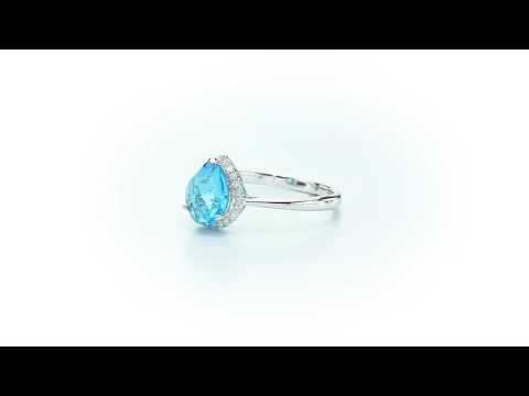 Pear Blue Topaz Ring 7x9mm Topaz & 0.14ct Diamonds 18K White Gold