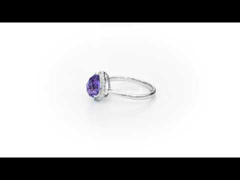 Pear Amethyst Ring 7x9mm Amethyst & 0.14ct Diamonds 18K White Gold