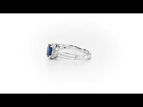 Sapphire Ring 5x7mm Oval Sapphire & 0.14ct Diamonds in 18K White Gold