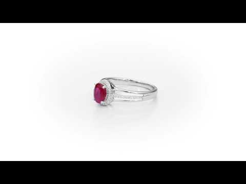 Ruby Ring 5x7mm Oval Ruby & 0.14ct Diamonds in 18K White Gold