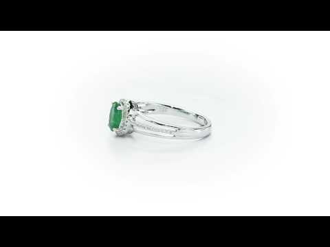 Emerald Ring 5x7mm Oval Emerald & 0.14ct Diamonds in 18K White Gold